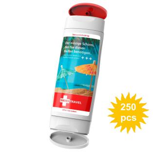 sun cream and after sun combi bottle personalised with large label digital print